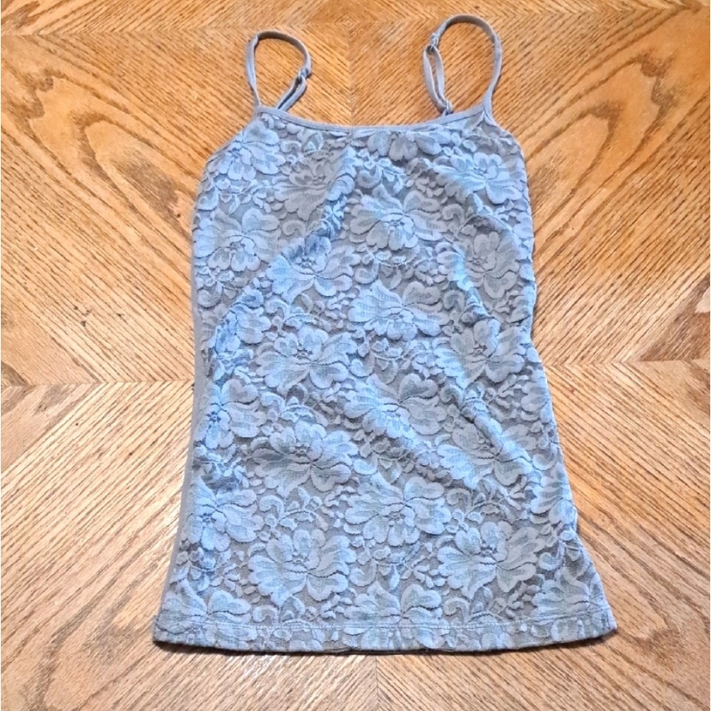 Y2K Floral Lace Women’s tank Top Camisole - light blue Gray XS Aero Vintage